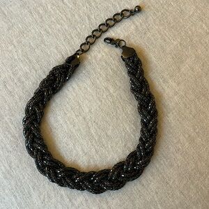 Grey Sparkly Braided Statement Necklace